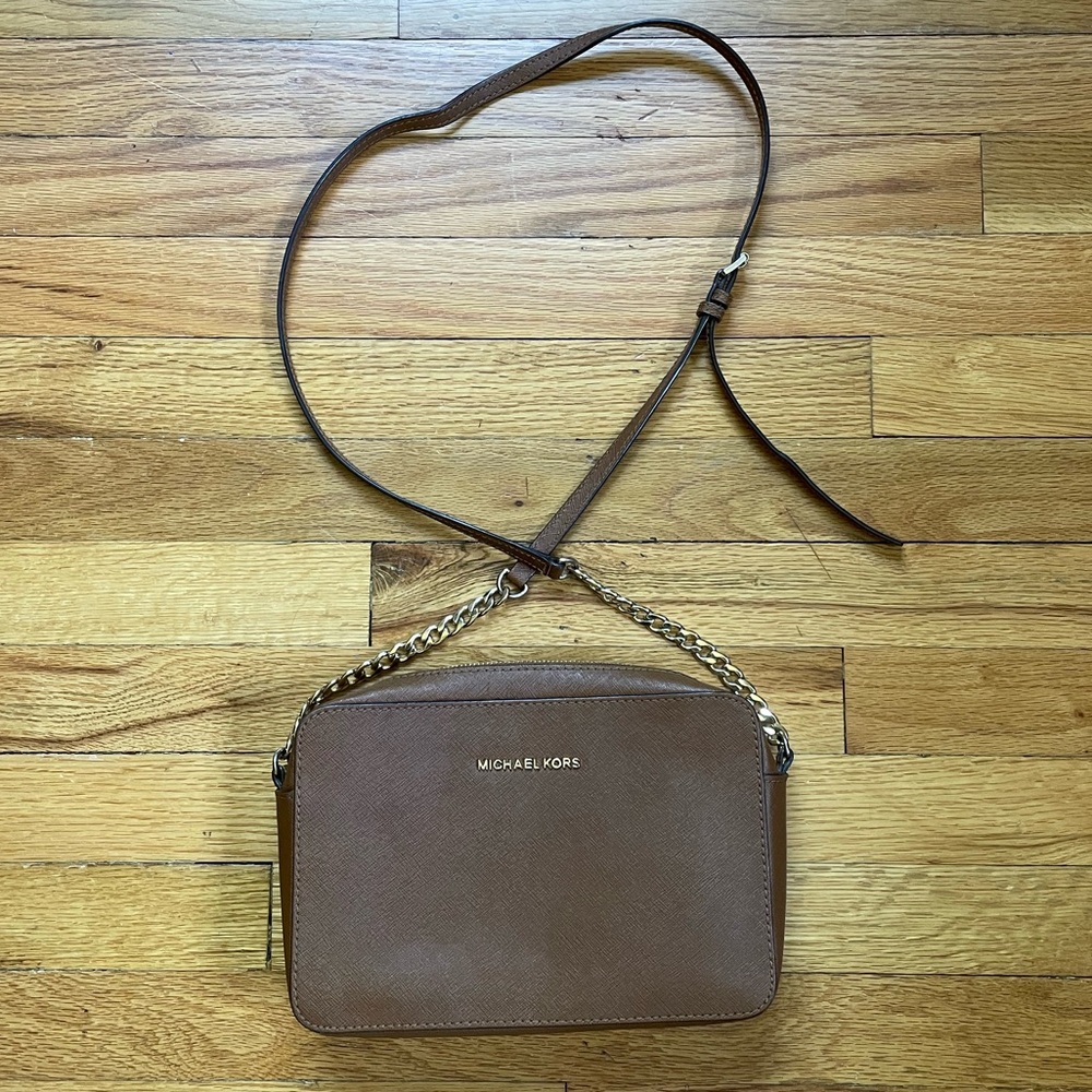 Michael Kors Small Brown Crossbody Rectangle Purse.